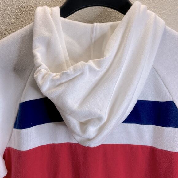 Vintage Levi’s Women White Striped Full Zip Hooded Sweater Size XS - Picture 6 of 10